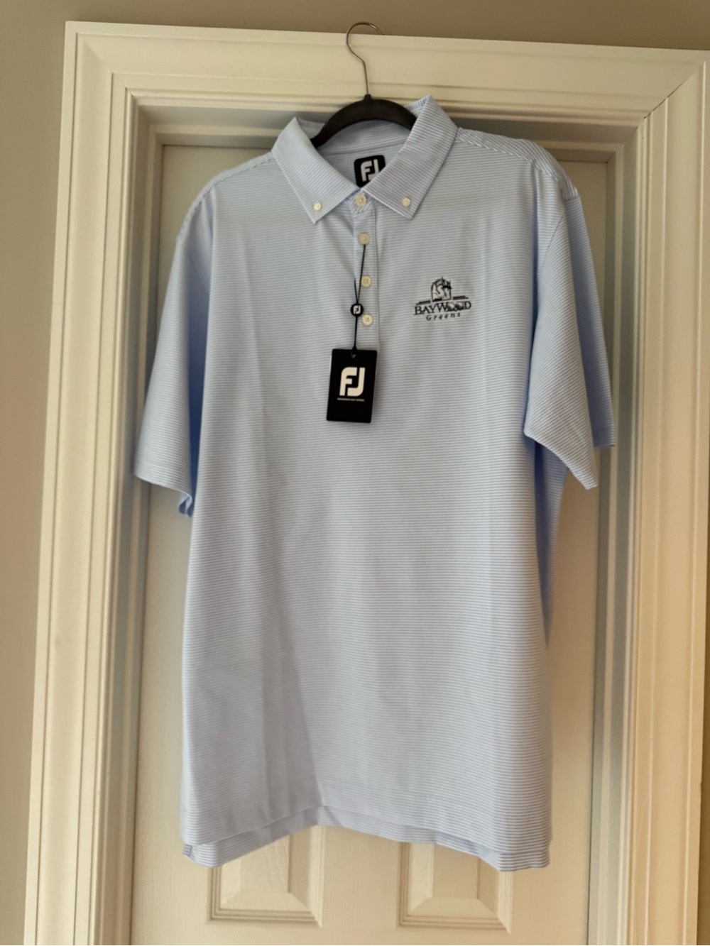 FootJoy Light Blue Pinstripe Button-Down Golf Polo